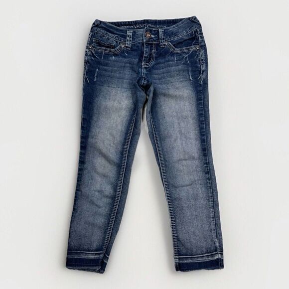 Vanity Jeans Womens 25 Capri Embroidered Blue Stretch Measures 25 x 22 - Picture 1 of 9